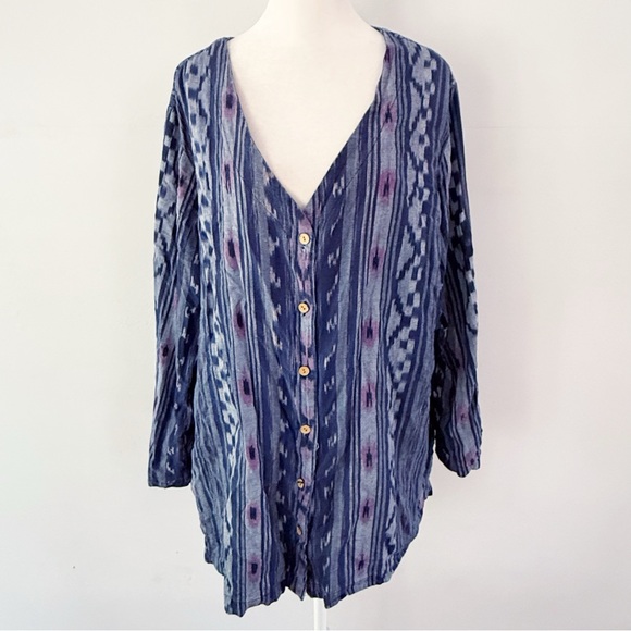 Vintage Womens Cotton Button Down Top Size 22W Boho Artsy Hippie 90s Casual - Picture 1 of 6
